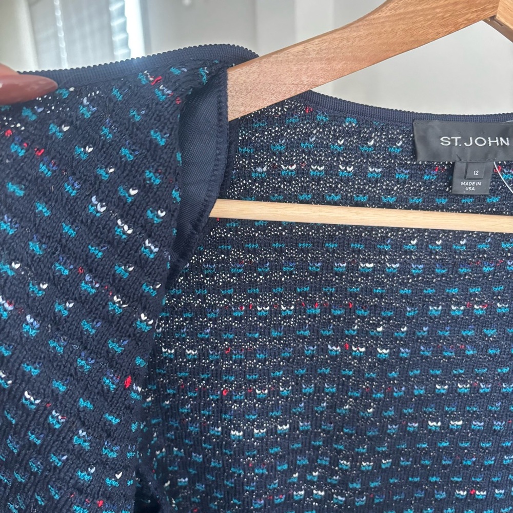 St John Knit Martinique Tweed Dolman Sleeve Jacket Navy Multi Sz 12 Retail $1395 - Picture 10 of 16
